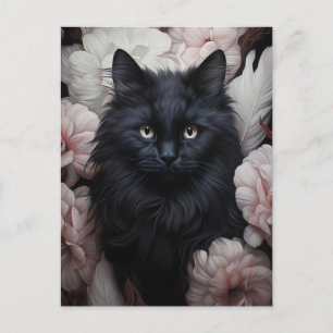 Cute Black Cat bland blommor Vykort