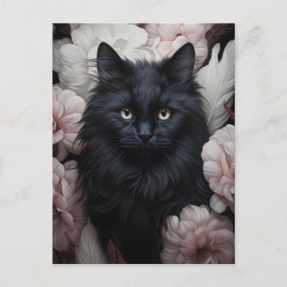 Cute Black Cat bland blommor Vykort