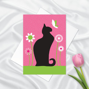 Cute Black Cat Blank Note Card OBS Kort