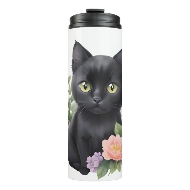 Cute Black Cat Blommigt Whimsical (Framsida)