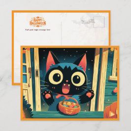 Cute Black Cat Bus eller godis Halloween Helg Vykort