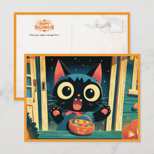 Cute Black Cat Bus eller godis Halloween Helg Vykort