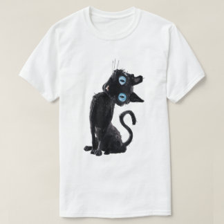 Cute Black Cat Button Ögon Meme Aesthetic Tee