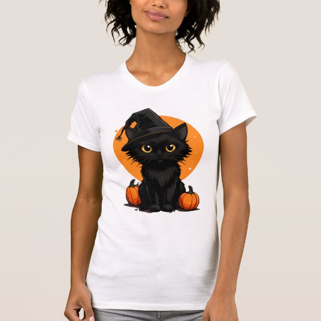 Cute Black Cat Cartoon T-Shirt | Funny Gift for Ca (Framsida)