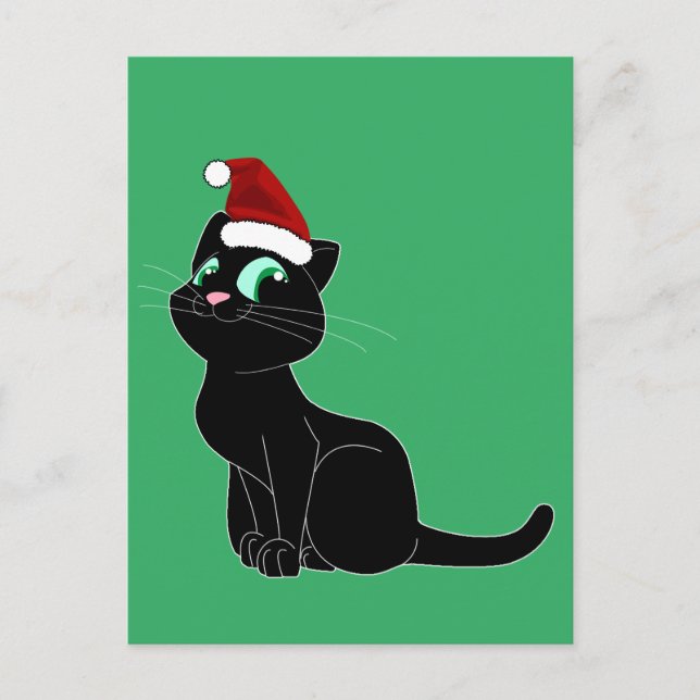 CUTE BLACK CAT CHRISTMAS ART POSTCARD VYKORT (Framsida)