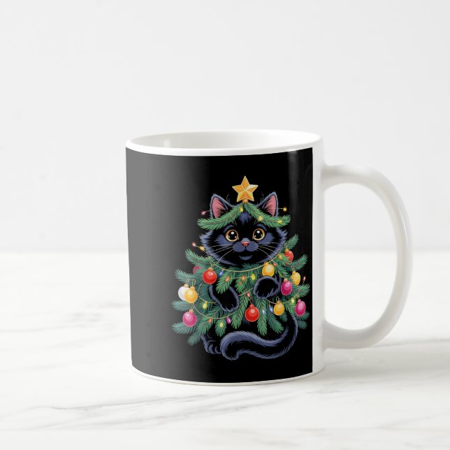 Cute Black Cat Christmas Tree Funny Kitten Lover X Kaffemugg (Höger)