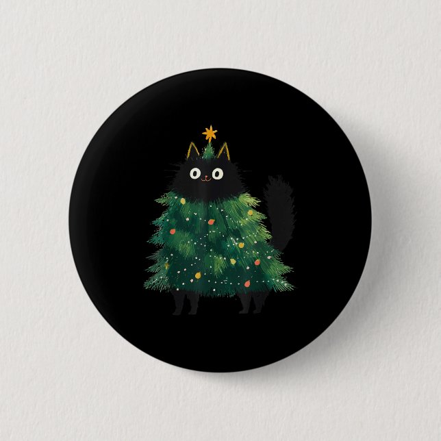Cute Black Cat Christmas Tree Funny Kitten Lover X Knapp (Framsida)