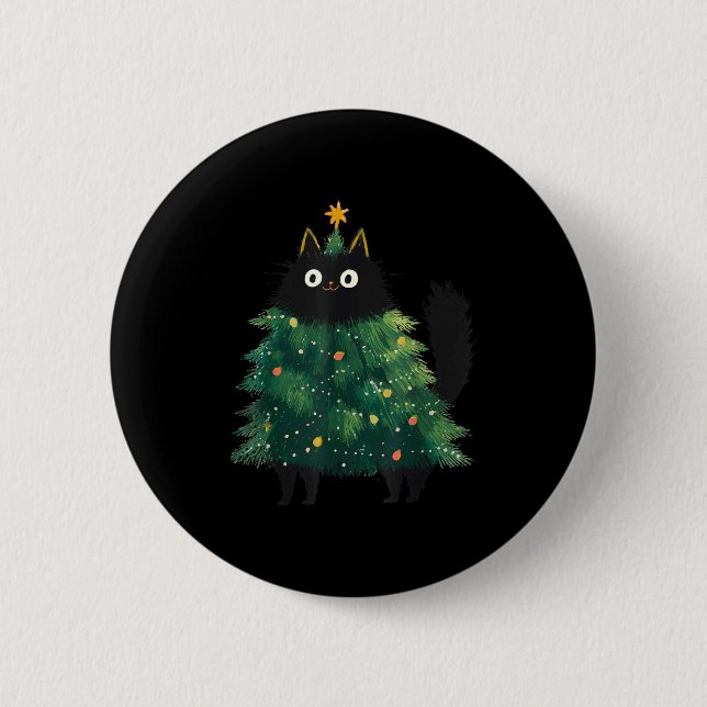 Cute Black Cat Christmas Tree Funny Kitten Lover X Knapp (Framsida)