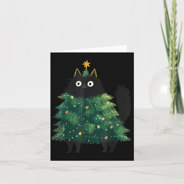 Cute Black Cat Christmas Tree Funny Kitten Lover X Kort (Framsida)