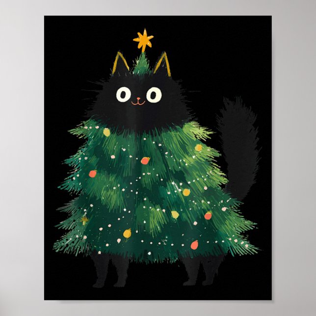 Cute Black Cat Christmas Tree Funny Kitten Lover X Poster (Framsidan)