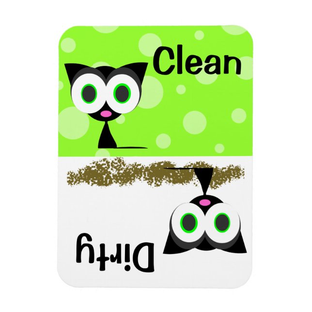 Cute Black Cat Clean/Dirty Dishwasher Magnet (Vertikal)