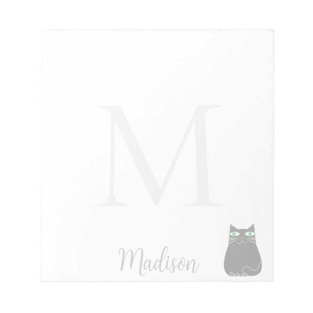 Cute Black Cat Custom Name Initial  Anteckningsblock (Framsida)