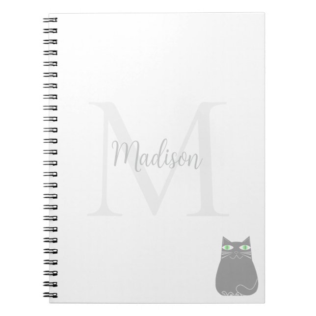 Cute Black Cat Custom Name Initial  Anteckningsbok (Framsidan)