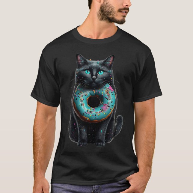 Cute Black Cat Donut Graphic Tees Men Women Boys G T Shirt (Framsida)