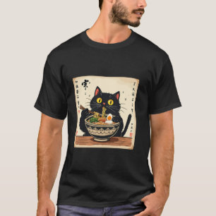 Cute Black Cat Eating Ramen Noodles Älskare japans T Shirt
