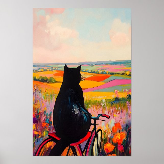Cute Black Cat Enjoying Nature with Bicycle  Poster (Framsidan)