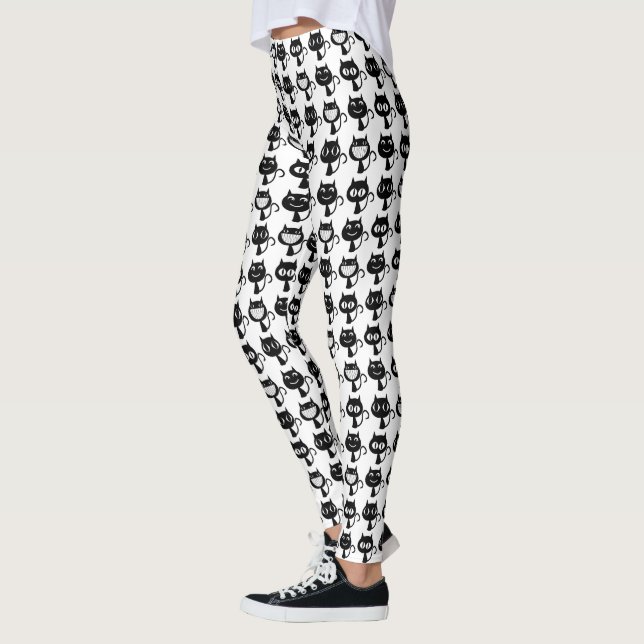 Cute Black Cat Expression Mönster Leggings (Vänster)