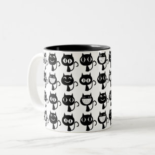 Cute Black Cat Expression Mönster Två-Tonad Mugg