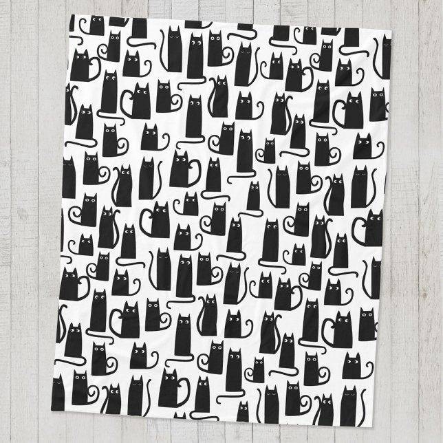 Cute Black Cat Fleecefilt (Fun whimsical black cat fleece blanket)