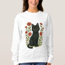 Cute Black Cat & Flower Garden Women’s sweatshirt
