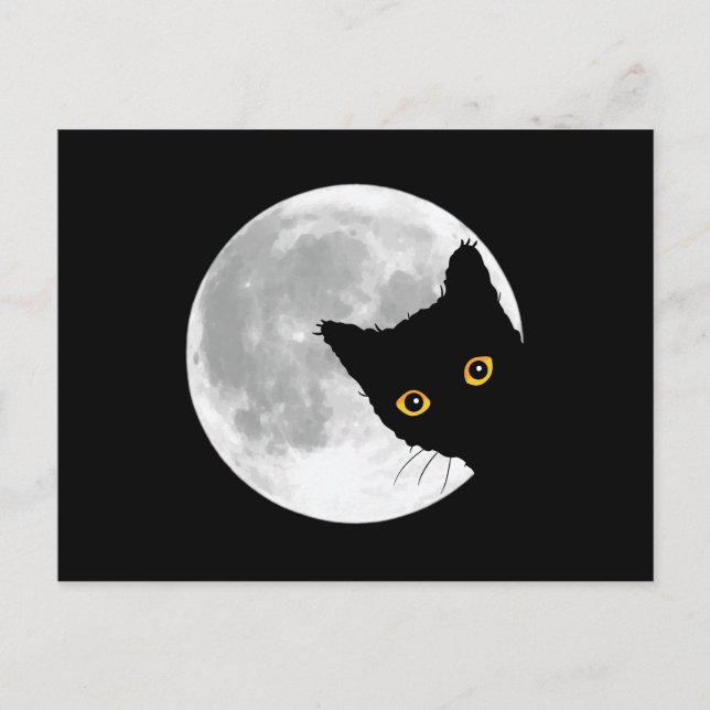 Cute Black Cat full Moon Vykort (Framsida)