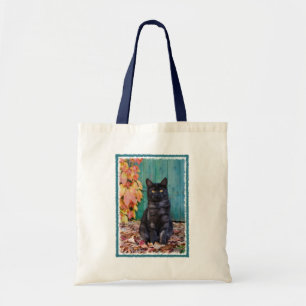 Cute Black Cat Funny Kitten Red Löv Blue Door - Tygkasse