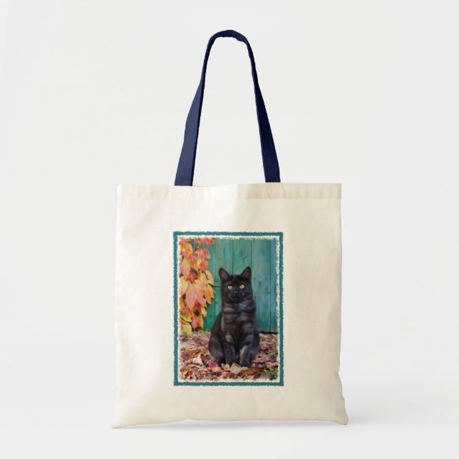 Cute Black Cat Funny Kitten Red Löv Blue Door - Tygkasse (Framsidan)