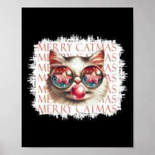 Cute Black Cat Funny Meowy God Jul Light Julafton  Poster