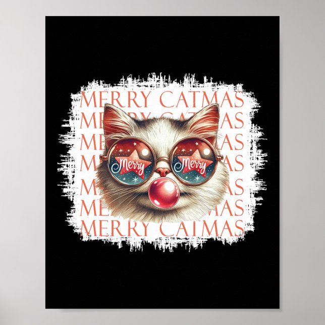 Cute Black Cat Funny Meowy God Jul Light Julafton  Poster (Framsidan)