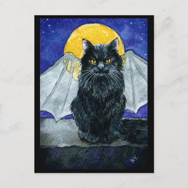 Cute Black Cat Gargoyle Halloween-vykort Vykort (Framsida)