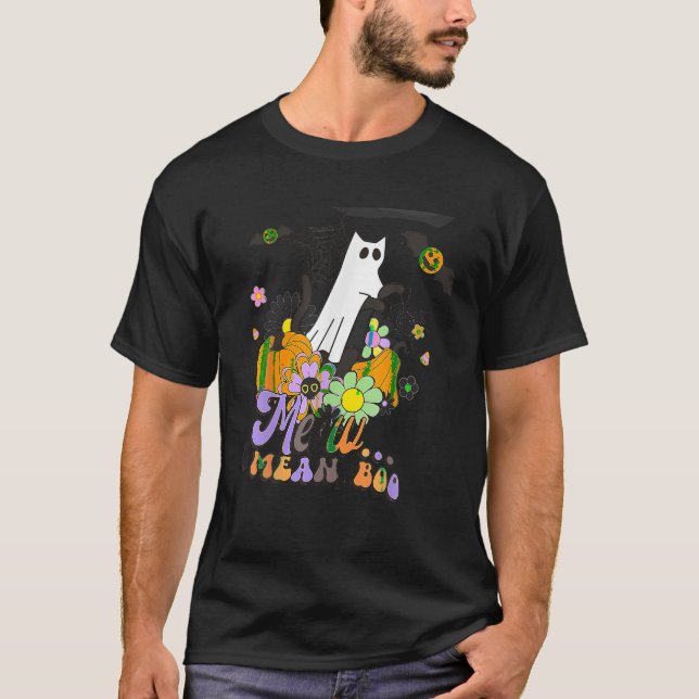 Cute Black Cat Ghost Funny Boo Halloween Cat Lover T Shirt (Framsida)