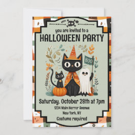 Cute Black Cat & Ghost Halloween Boo Inbjudningar
