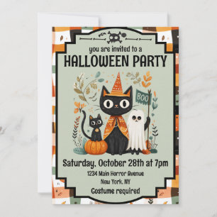 Cute Black Cat & Ghost Halloween Boo Inbjudningar