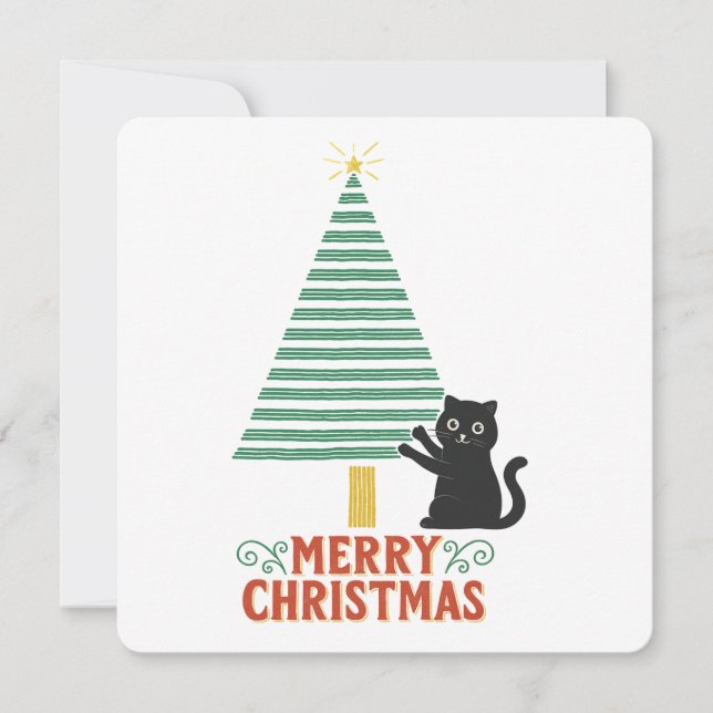 Cute Black Cat God jul Träd Helgdag Inbjudningar (Framsida)