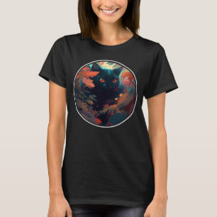 Cute Black Cat Gömmande i Vår blommor Aesthetic T Shirt