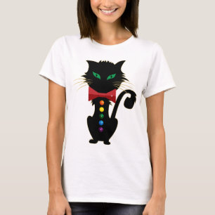 Cute Black Cat Grönt Ögon Regnbåge Färg Design T Shirt