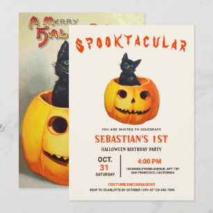 Cute Black Cat Halloween Birthday Inbjudningar