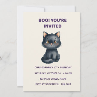 Cute Black Cat Halloween Birthday Invitation | Kid Inbjudningar