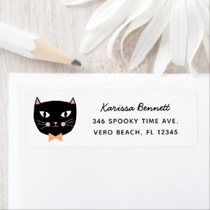 Cute Black Cat Halloween Birthday Returadress Etikett