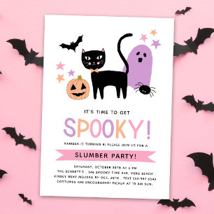 Cute Black Cat Halloween Birthday Slumber Party Inbjudningar