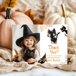 Cute Black cat Halloween fest-fototack Inbjudningar