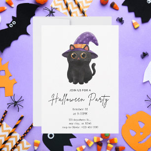 Cute Black Cat Halloween fest Inbjudningar