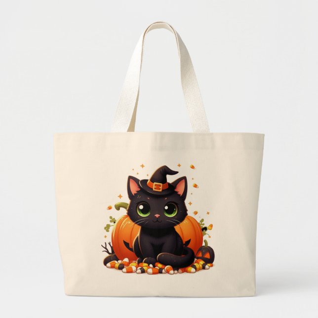 Cute Black Cat Halloween Jumbo Tygkasse (Framsidan)