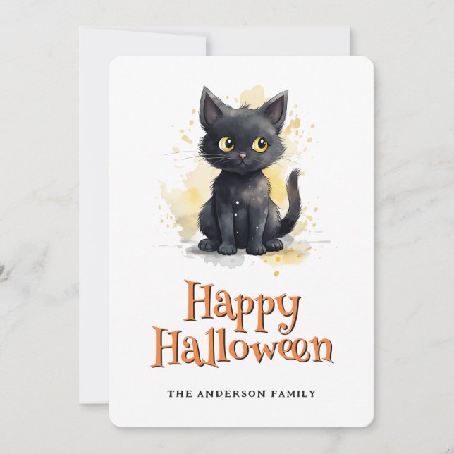 Cute Black Cat Halloween-kort Julkort (Framsida)