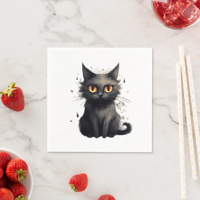 Cute Black Cat Halloween Pappersservett (Insitu)