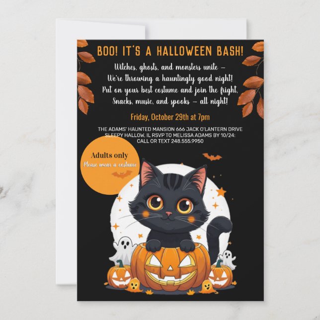 Cute Black Cat Halloween Party Invitation for Adul Inbjudningar (Framsida)