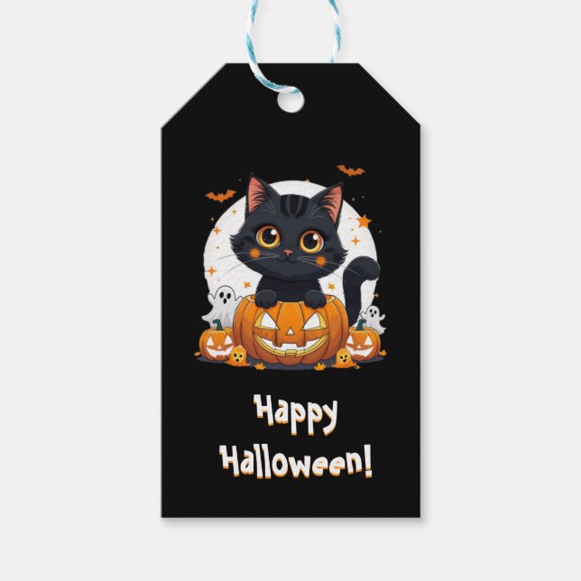 Cute Black Cat Halloween-presentens märkre Kawaii  Presentetikett (Framsidan)