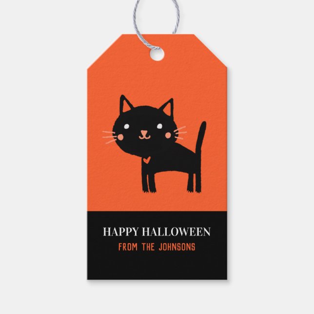 Cute Black Cat Halloween Presentetikett (Framsidan)