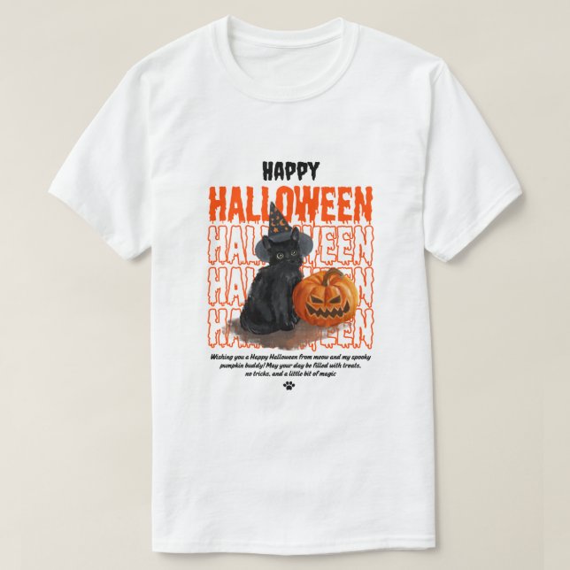 Cute Black Cat Halloween T-Shirt – Spooky Pumpkin  (Design framsida)