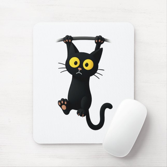 Cute Black Cat Hanging Cartoon – Funny Kawaii Cat  Musmatta (Med mus)